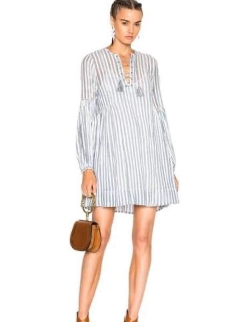 Ulla Johnson Helena Striped Gauzy Dress, Size 8, Blue & White Cotton